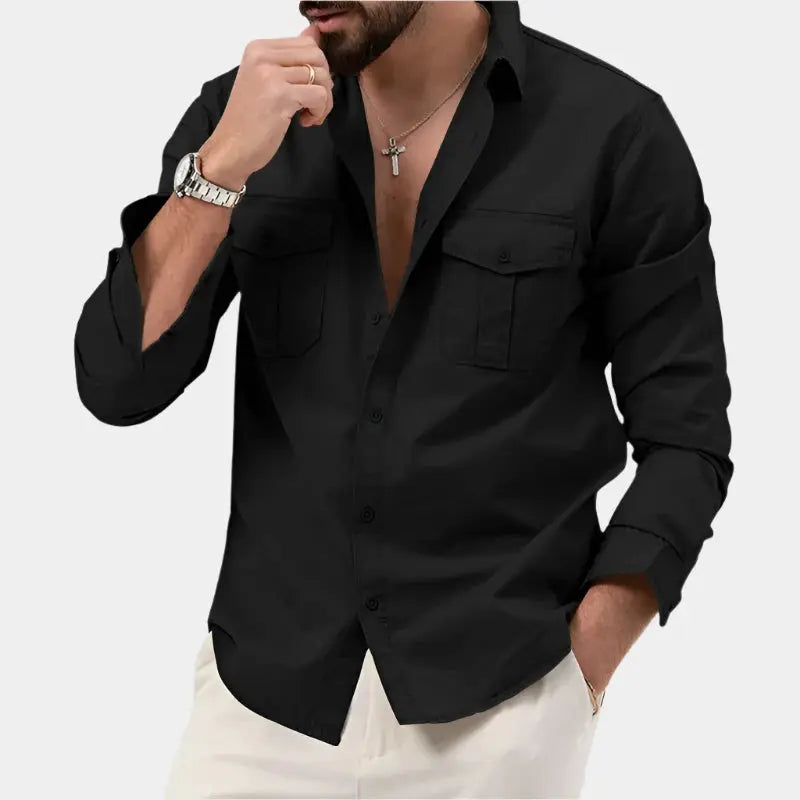 Mens Button-Up Shirt Structured Collar Regular Fit - BritishMode