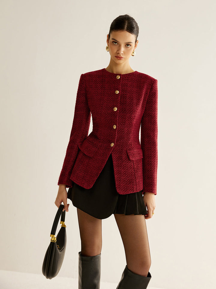 Womens Tweed Blazer Button Down Slit Fit - BritishMode
