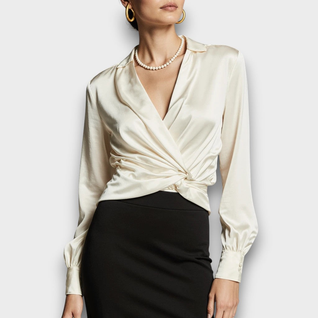 Womens Satin Wrap Blouse Twist-Front Fit - BritishMode
