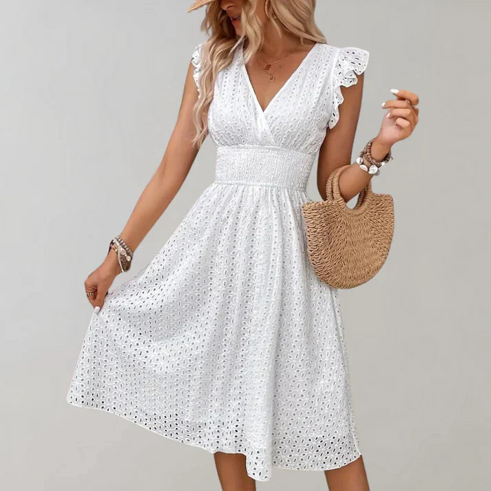Womens Dress with Ruffle Sleeves Chic Style - BritishMode