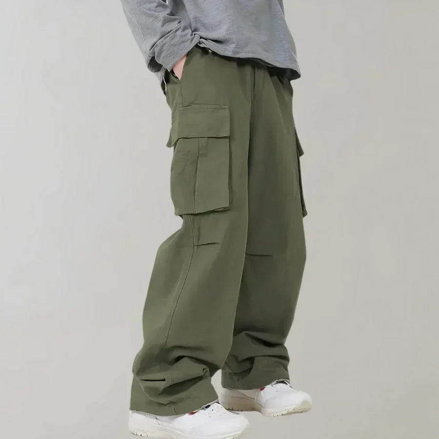 Mens Cargo Pants Straight Leg Cotton