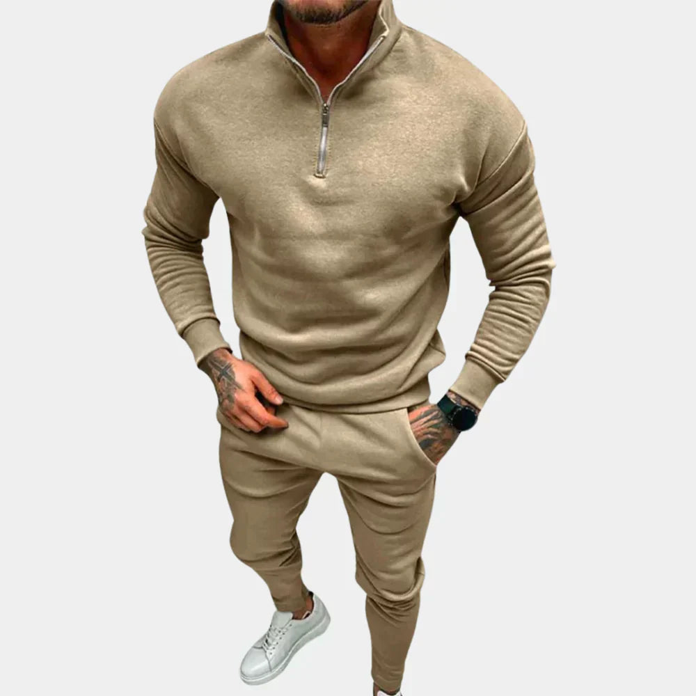 Mens Knitted Tracksuit Set Quarter Zip