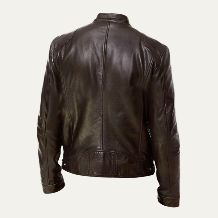 Mens Leather Jacket Classic Racer Zip Front