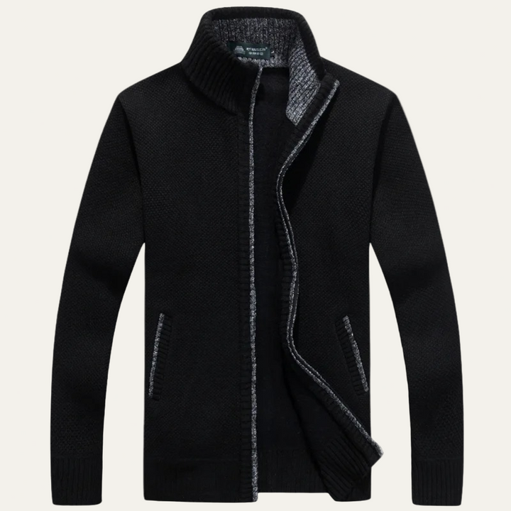 Mens Jacket Mock Neck Textured Knit Full Zip Fleece Lined