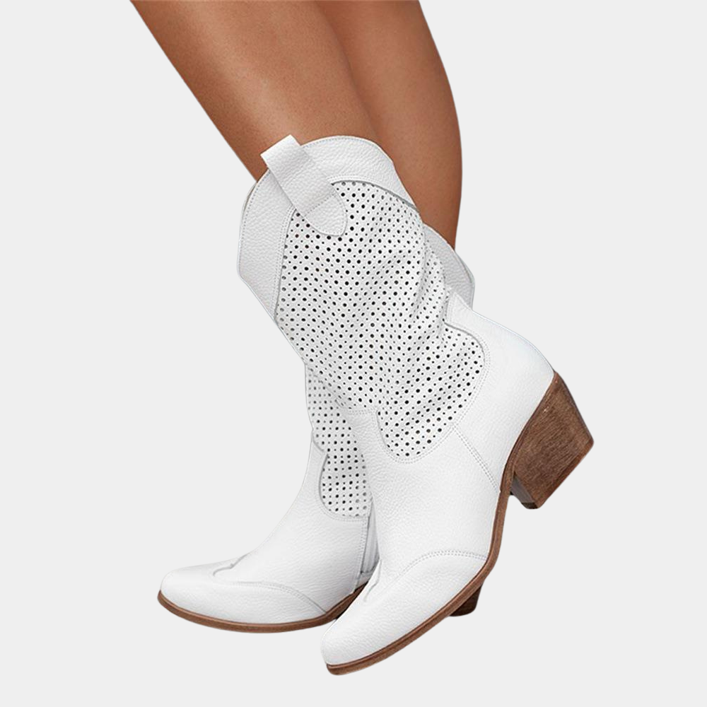 Womens Orthopedic Knee High Boots Perforated Leather - BritishMode