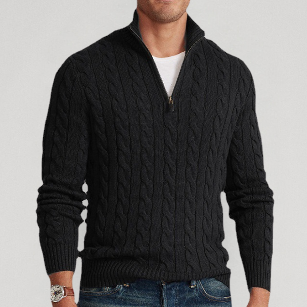 Mens Cable Knit Sweater Quarter Zip Cozy Fit - BritishMode