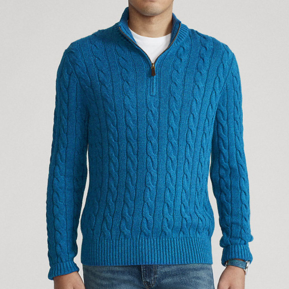Mens Cable Knit Sweater Quarter Zip Cozy Fit