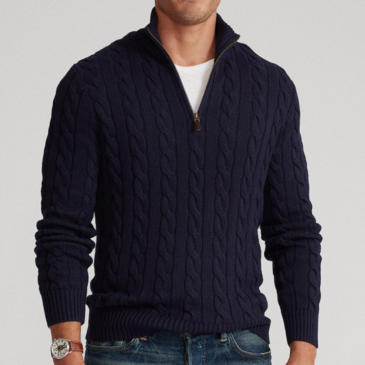 Mens Cable Knit Sweater Quarter Zip Cozy Fit