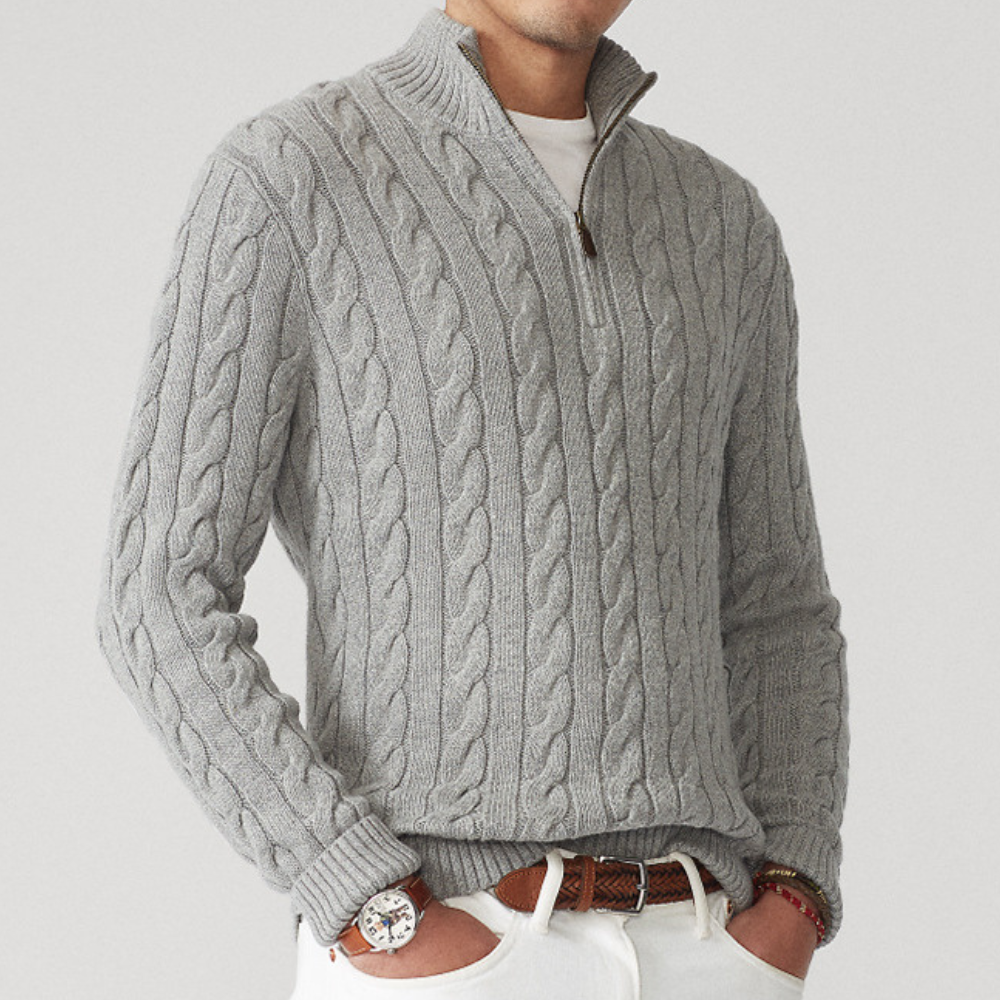 Mens Cable Knit Sweater Quarter Zip Cozy Fit