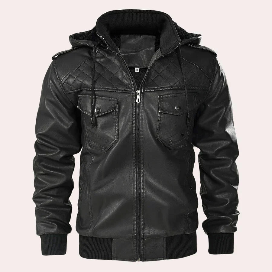 Mens Leather Jacket with Hooded Design Stylish Fit - BritishMode