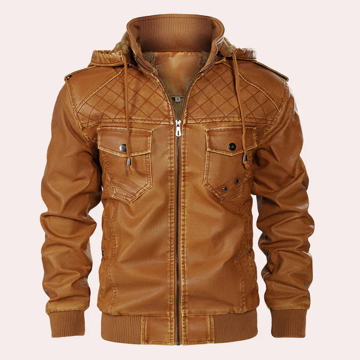 Mens Leather Jacket with Hooded Design Stylish Fit