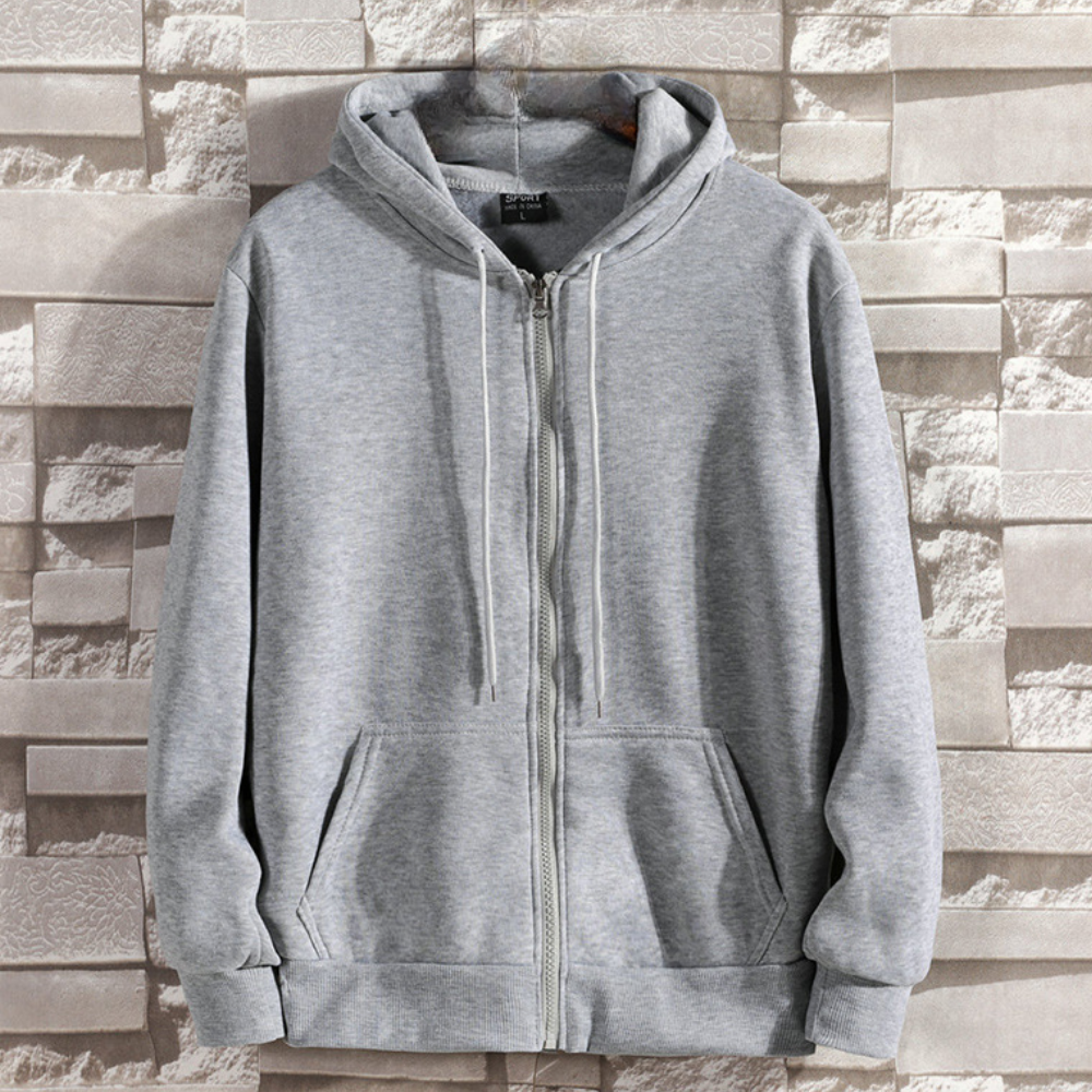 Mens Zip-Up Hoodie Cotton Relaxed Fit