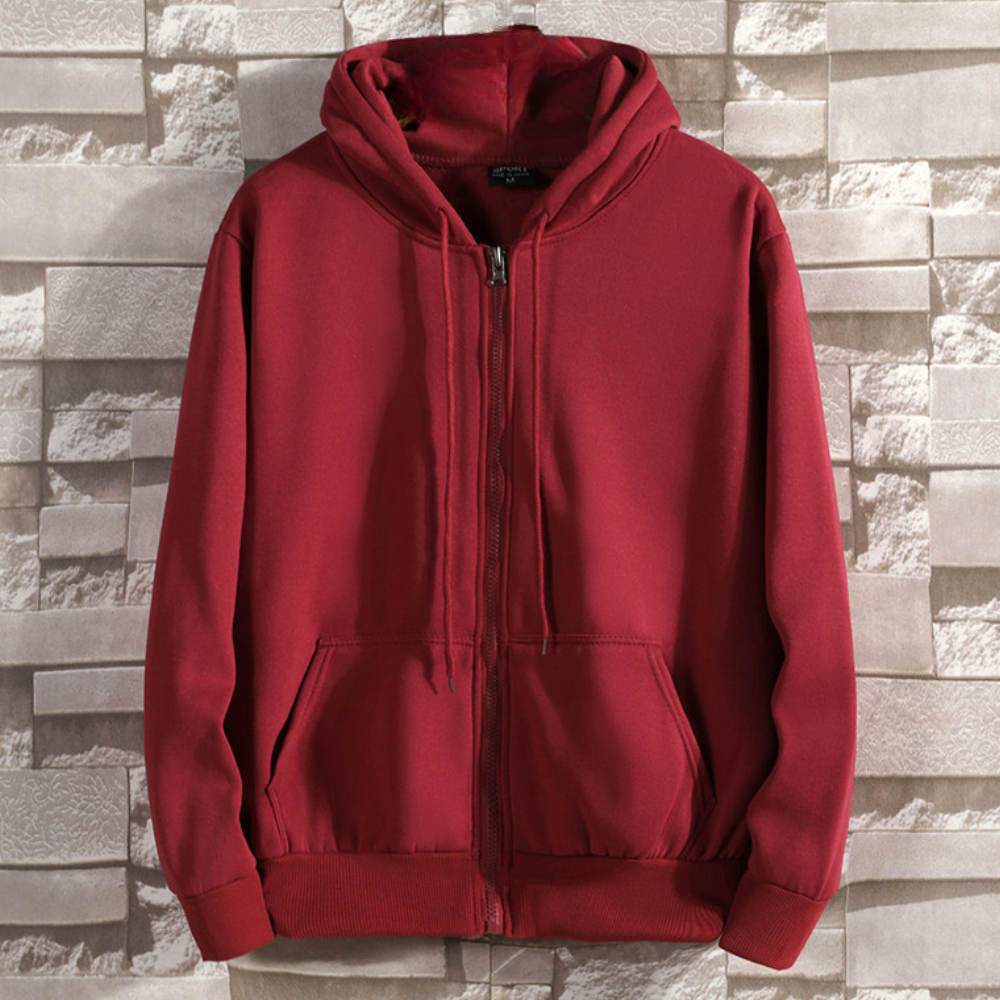 Mens Zip-Up Hoodie Cotton Relaxed Fit