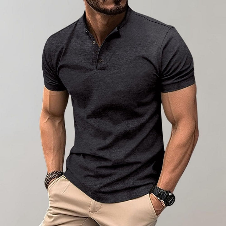 Mens V-Neck T-Shirt Cotton Casual Fit with Button Detail