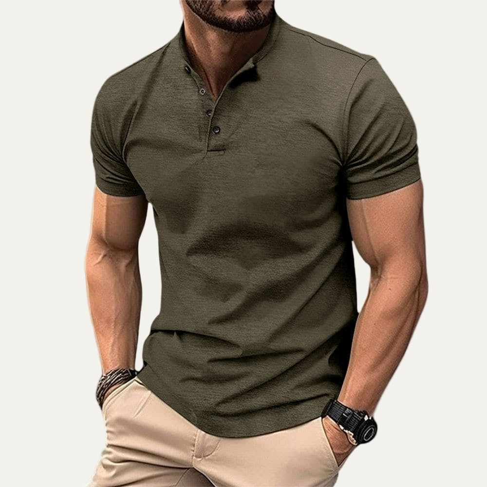 Mens Henley Polo Shirt with Mandarin Collar Fitted - BritishMode