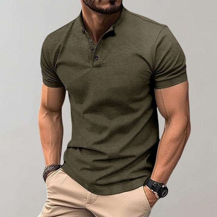 Mens V-Neck T-Shirt Cotton Casual Fit with Button Detail - BritishMode