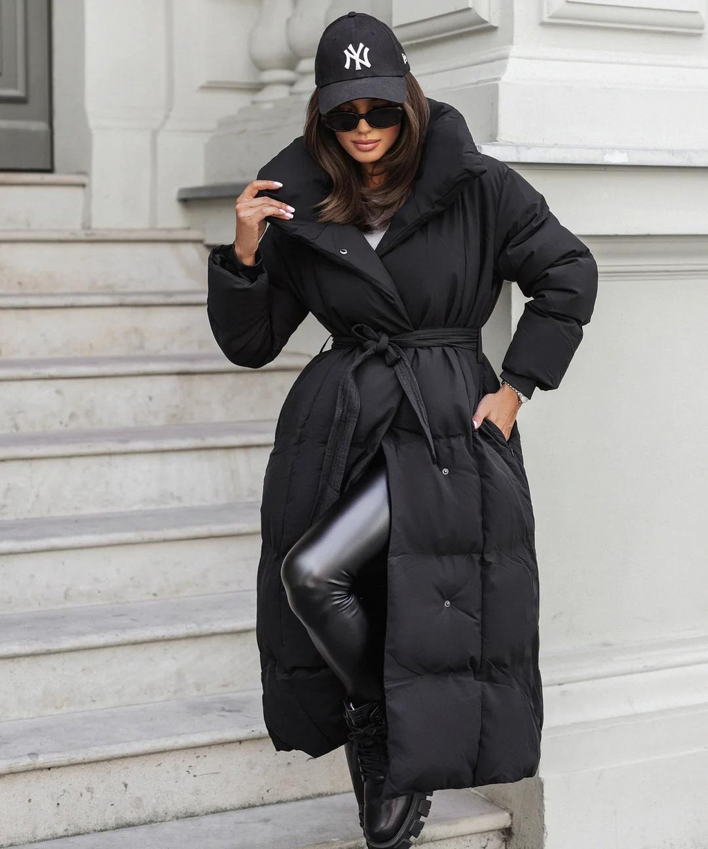 Womens Long Coat with Belt Elegant Outerwear - BritishMode
