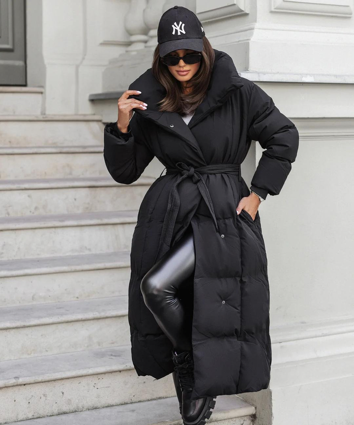 Womens Long Coat with Belt Elegant Outerwear - BritishMode