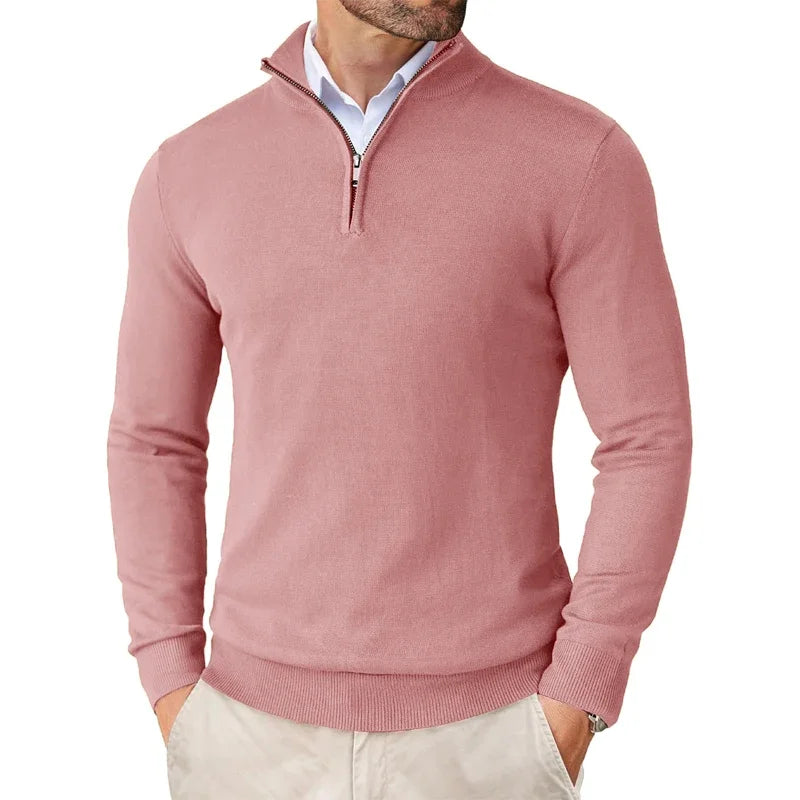 Mens Sweater Cotton Blend Zippered Collar
