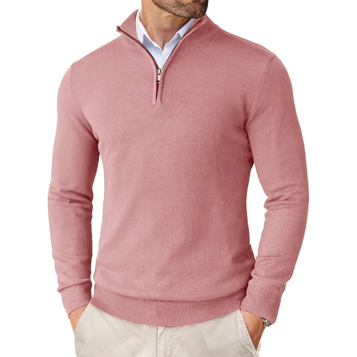 Mens Sweater Cotton Blend Zippered Collar