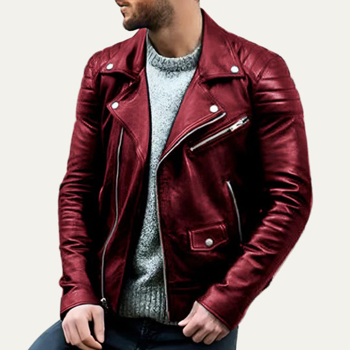 Mens Leather Biker Jacket Asymmetrical Zip