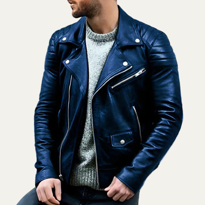 Mens Leather Biker Jacket Asymmetrical Zip