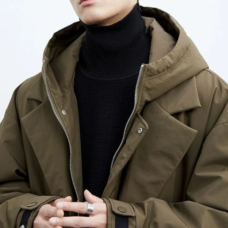 Mens Long Hooded Winter Coat Insulated Warm