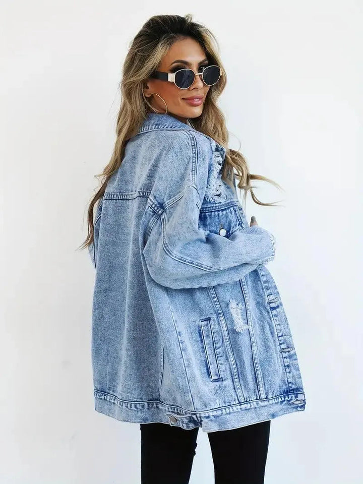 Womens Oversized Denim Jacket with Warm Lining