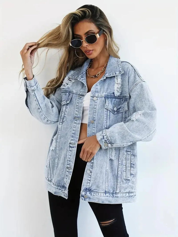 Womens Oversized Denim Jacket with Warm Lining