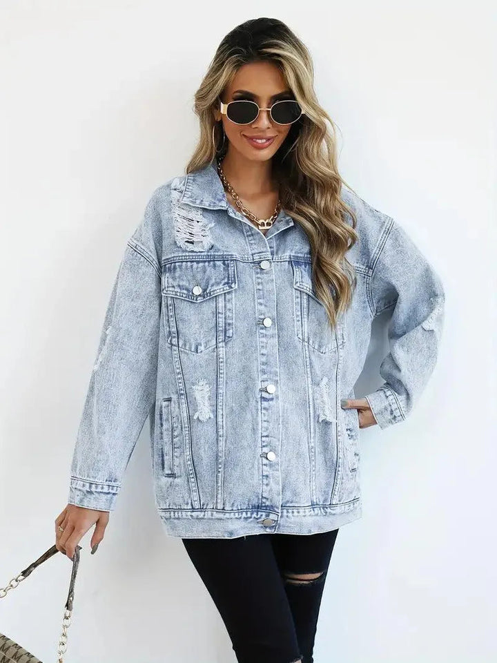 Womens Oversized Denim Jacket with Warm Lining