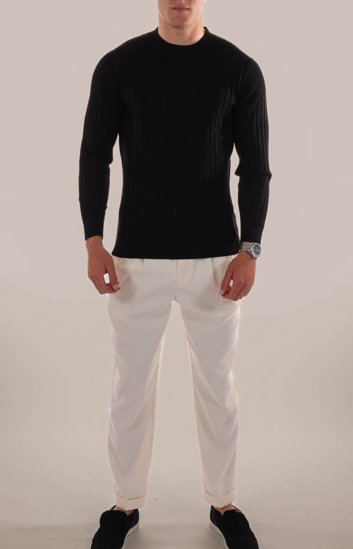 Mens Ribbed Knit Jumper Crew Neck