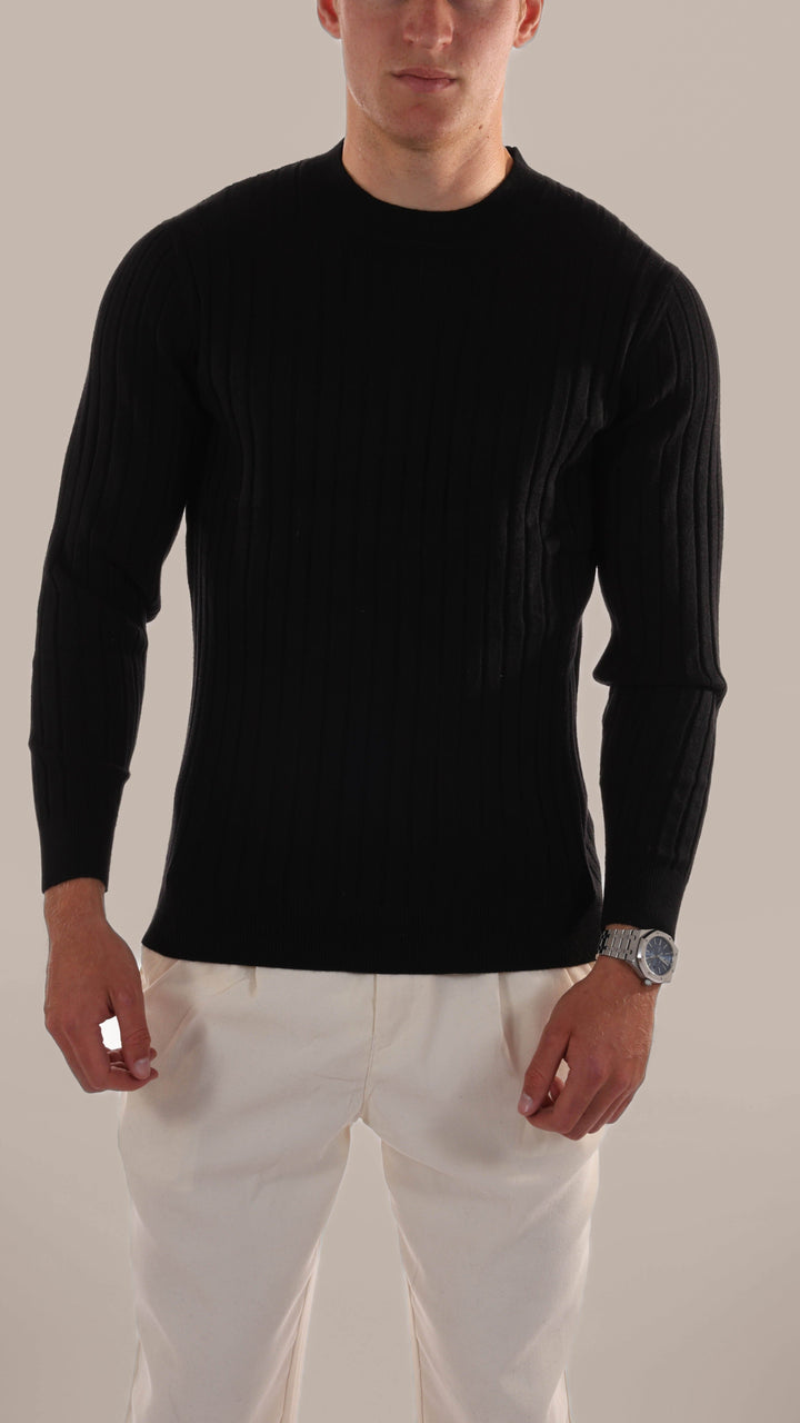 Mens Ribbed Knit Jumper Crew Neck