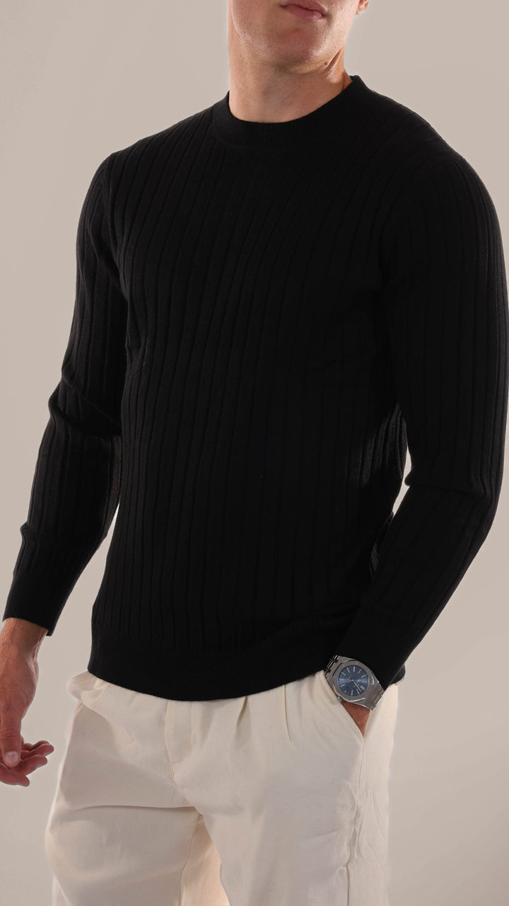 Mens Ribbed Knit Jumper Crew Neck
