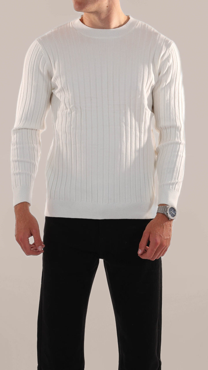 Mens Ribbed Knit Jumper Crew Neck - BritishMode