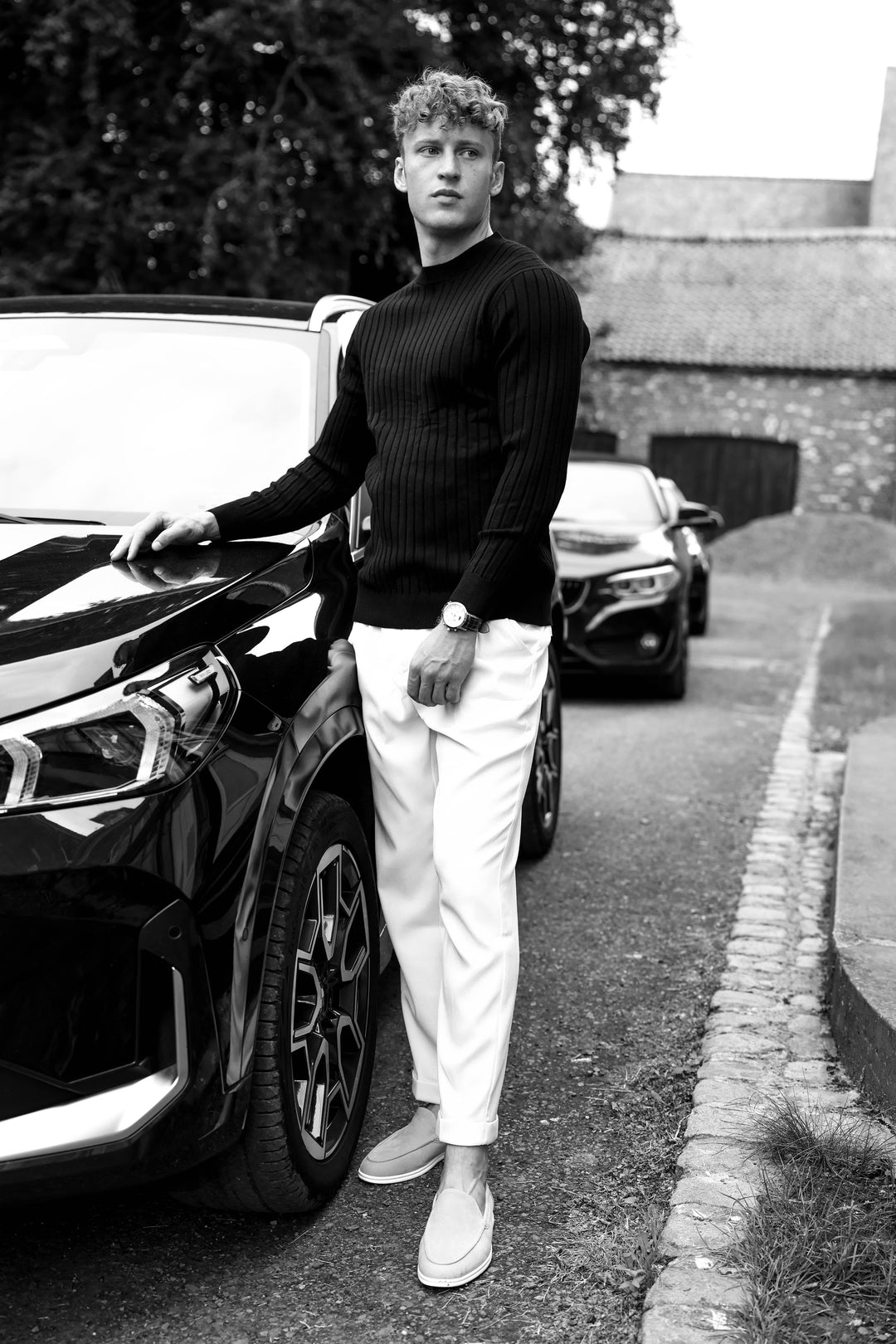 Mens Ribbed Knit Jumper Crew Neck