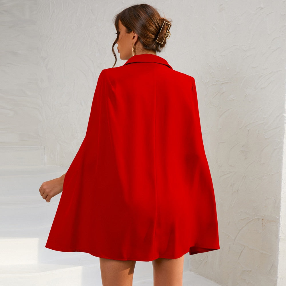 Womens Mini Dress with Belt and Button Detail Cape Blazer Style