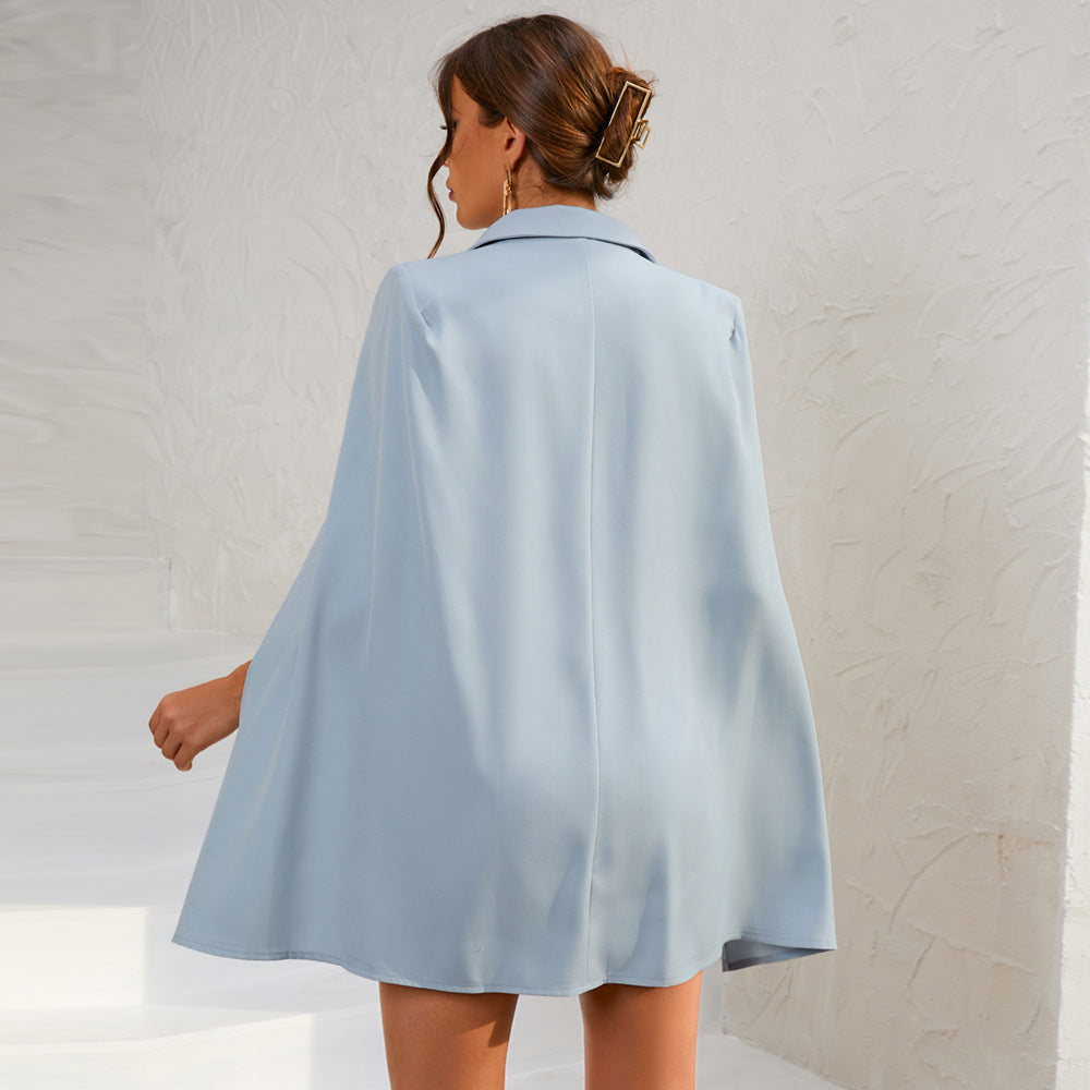Womens Mini Dress with Belt and Button Detail Cape Blazer Style
