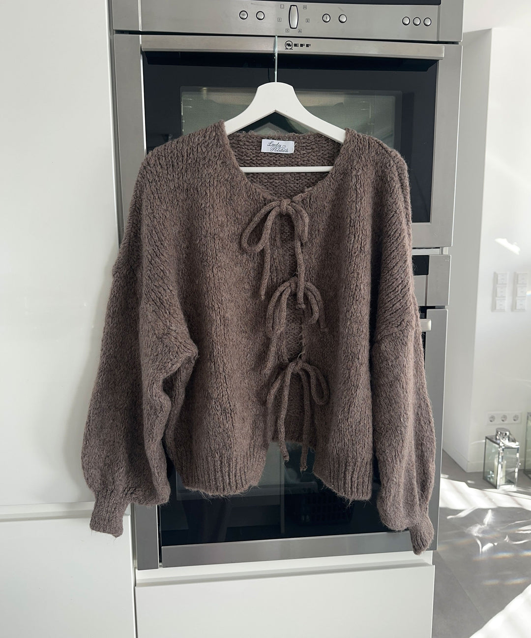 Womens Cardigan Knit Bow Detail Relaxed Fit