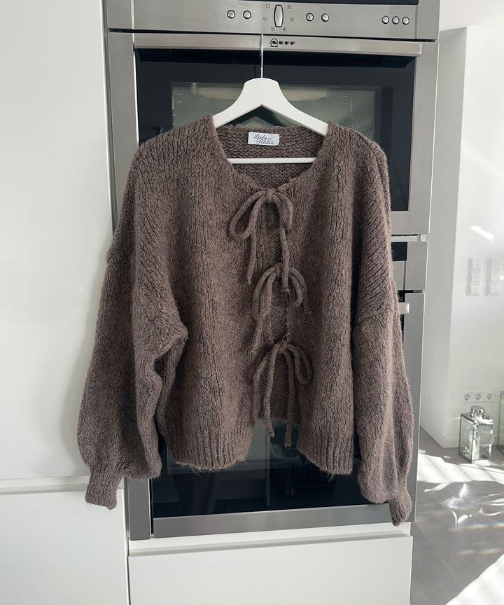Womens Cardigan Knit Bow Detail Relaxed Fit