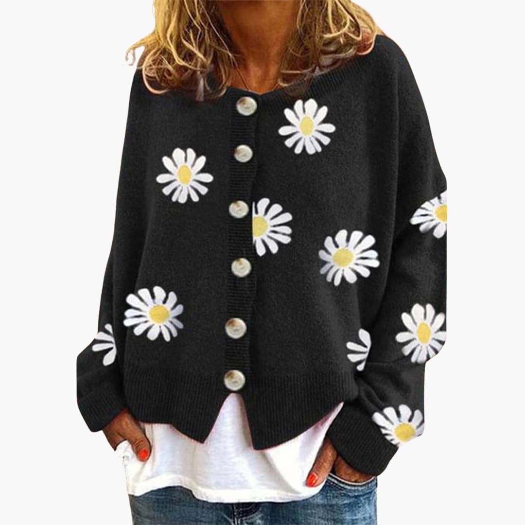 Womens Button-Down Cardigan with Daisy Print Regular Fit