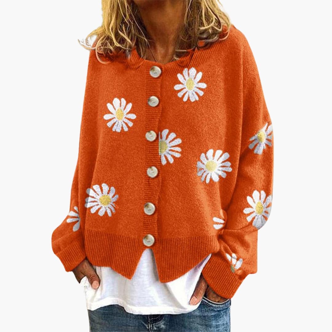 Womens Button-Down Cardigan with Daisy Print Regular Fit