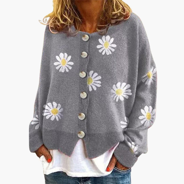 Womens Button-Down Cardigan with Daisy Print Regular Fit