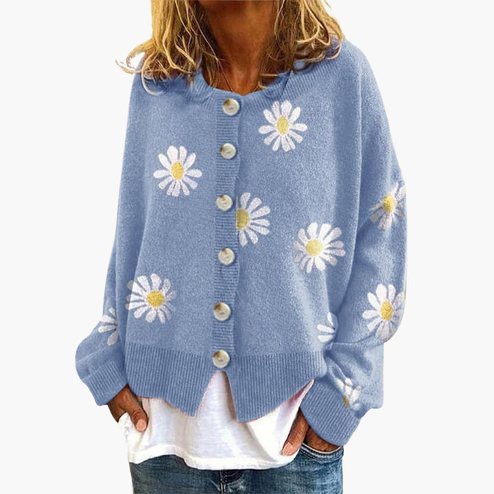 Womens Button-Down Cardigan with Daisy Print Regular Fit