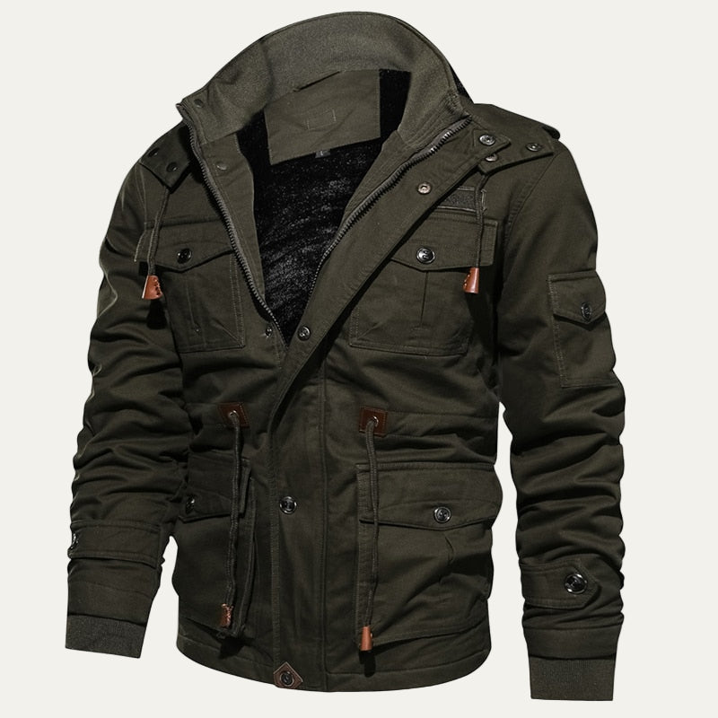 Mens Insulated Parka Jacket Multi-Pocket Rugged Fit