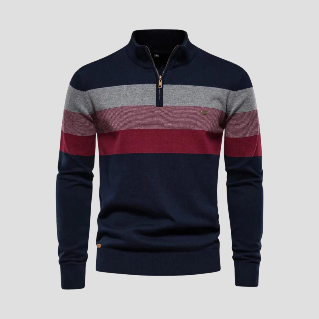Mens Knit Sweater Quarter-Zip Striped Pattern - BritishMode