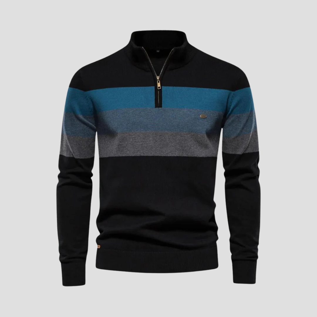 Mens Knit Sweater Quarter-Zip Striped Pattern
