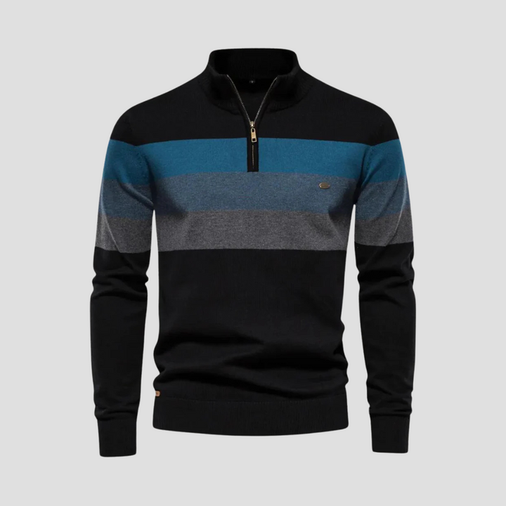 Mens Knit Sweater Quarter-Zip Striped Pattern