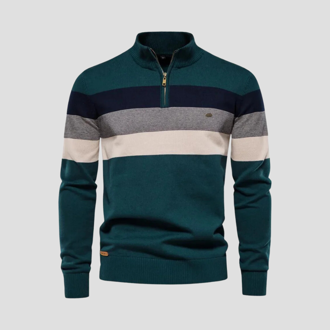 Mens Knit Sweater Quarter-Zip Striped Pattern