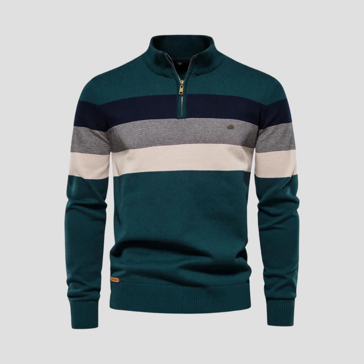 Mens Knit Sweater Quarter-Zip Striped Pattern