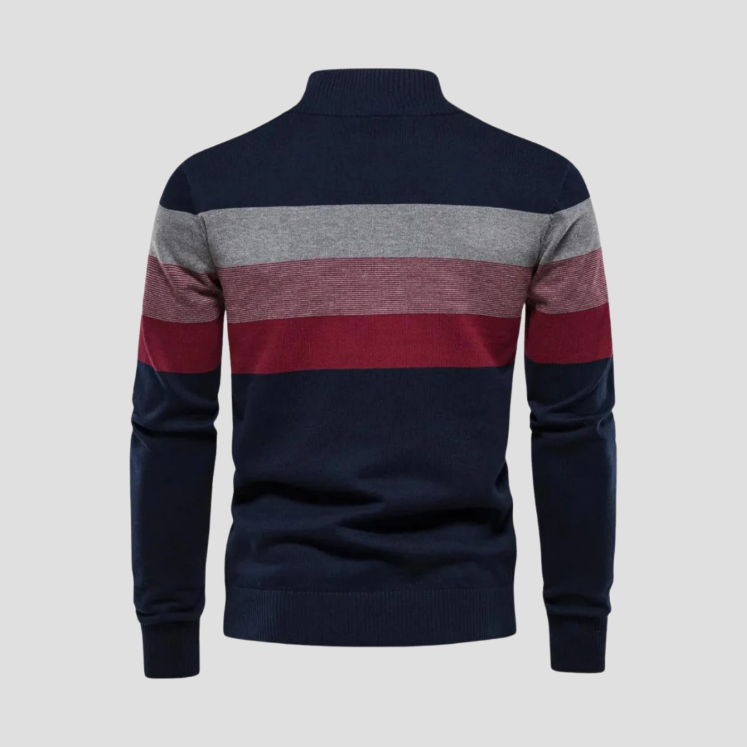 Mens Knit Sweater Quarter-Zip Striped Pattern